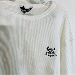 XOXO Hugs and kisses white waffle knit long sleeve T-shirt New with tags